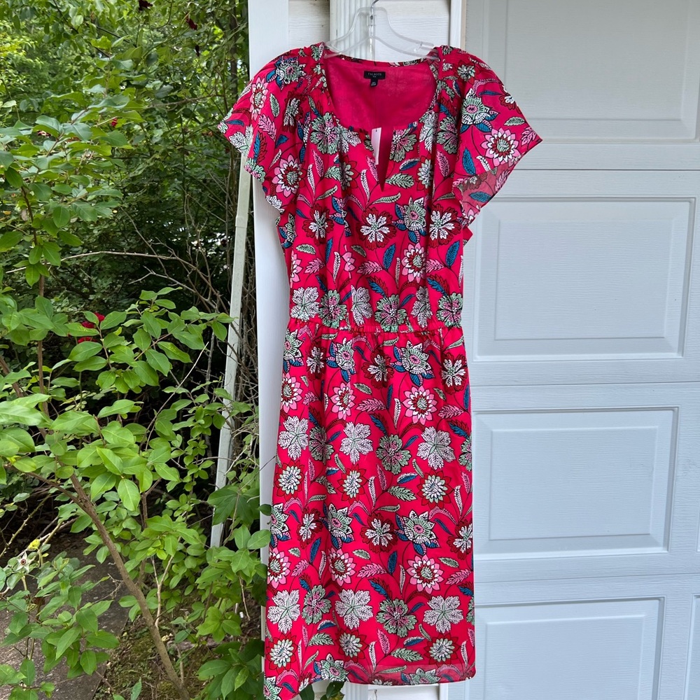 NWT Talbots Pretty Red Multicolored Floral Flutter Sleeve Cotton Lined MIDI - Picture 5 of 5